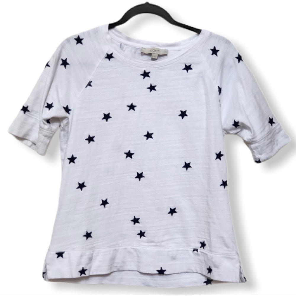 LOFT  White 3/4 Sleeve Embroidered Star Sweatshirt
